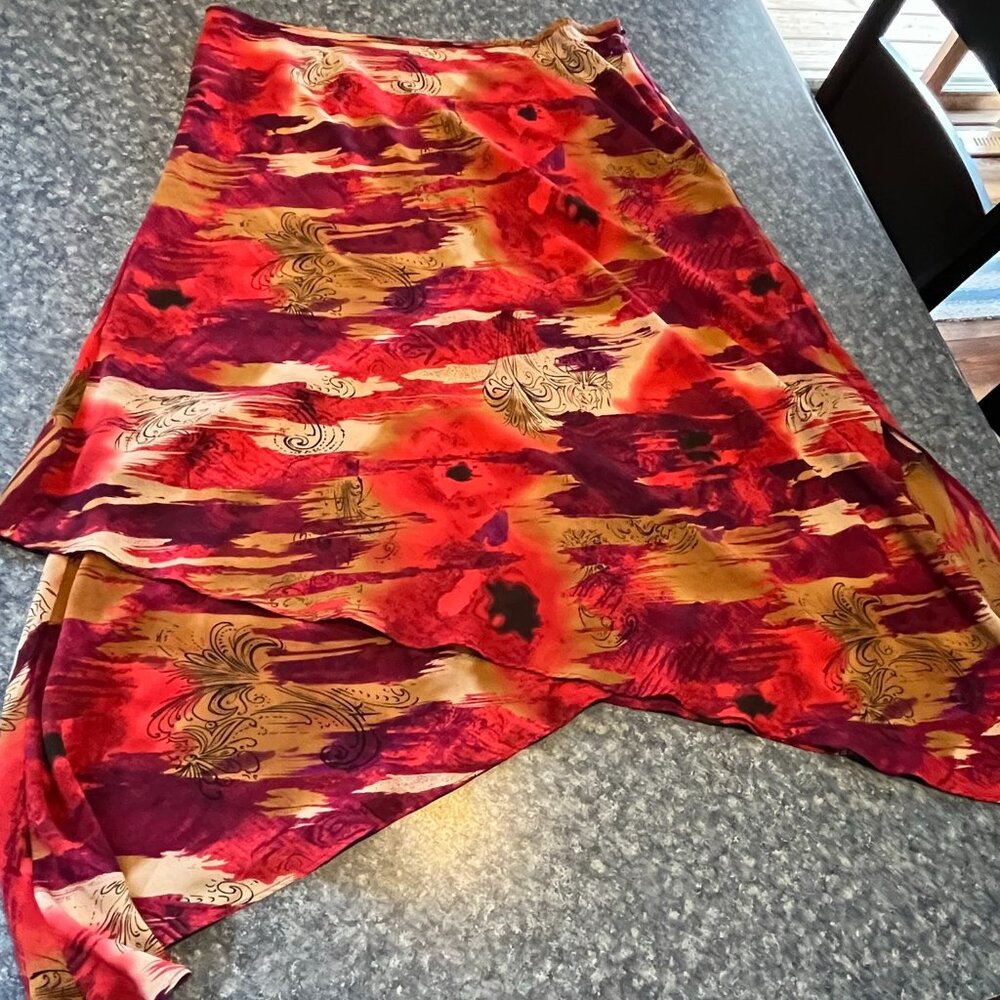 flowing Beliza floral skirt - purple, red, brown - size 14